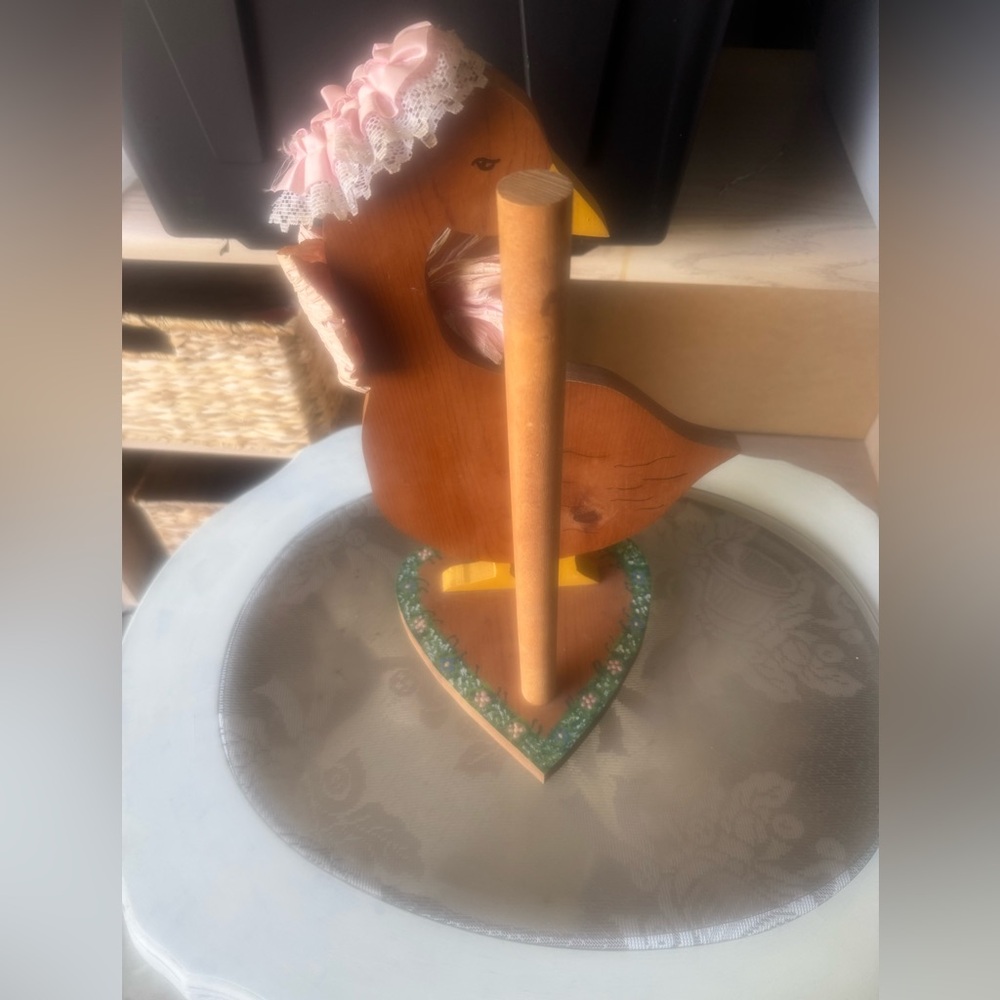 Wooden Goose Figurine with Pink and Blue Accents - Picture 4 of 5